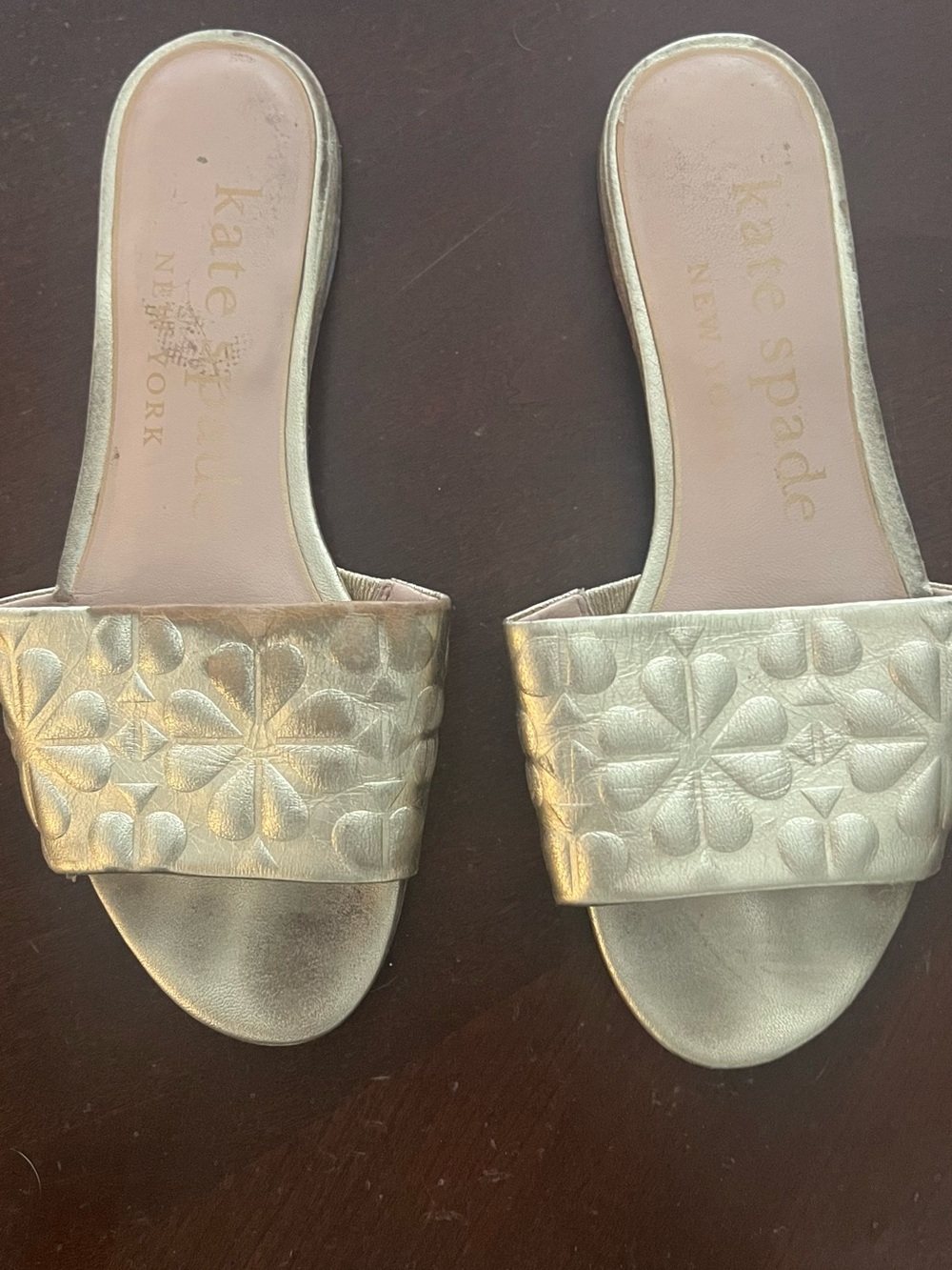 kate spade Metallic Gold Quilted Slide Mules